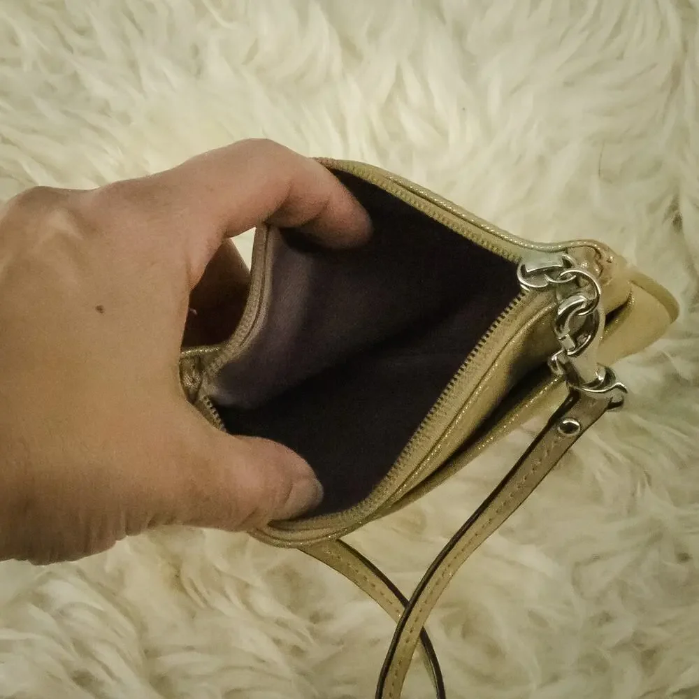 Coach Champagne Gold Metallic Small Zip Closure Wristlet Clutch Bag Purse